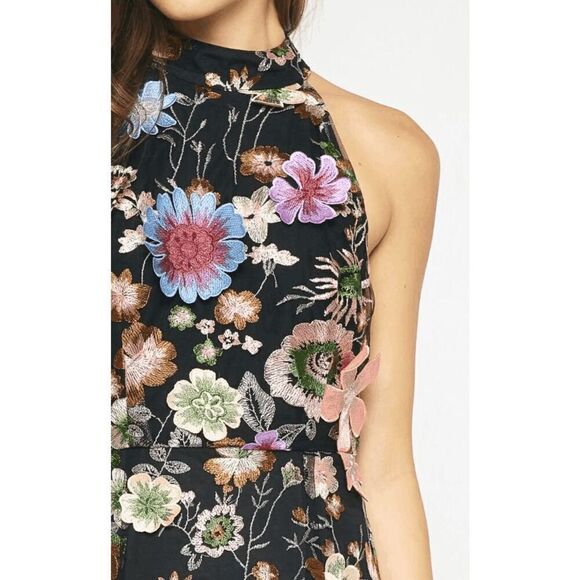 Entra Black Floral Overlay High Neck Sleeveless Dress - Picture 6 of 13